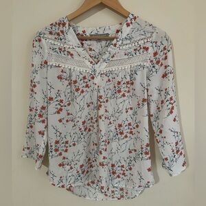 Daniel Rainn XS White Floral 3/4 Length Sleeve Shirt